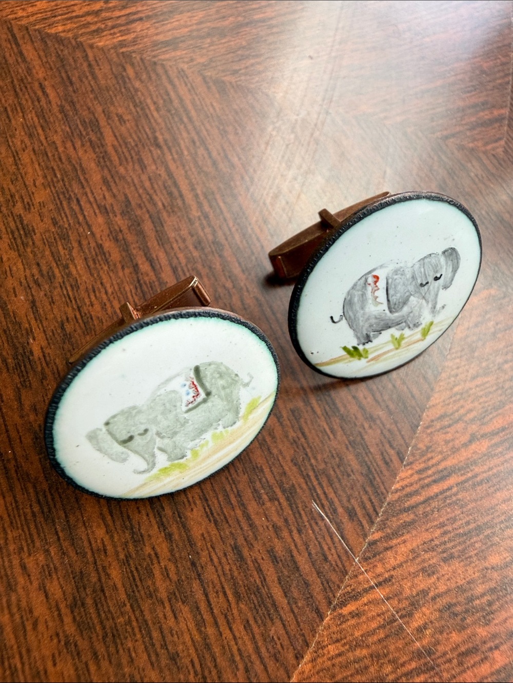 Vintage Hand-Painted Elephant Cufflinks